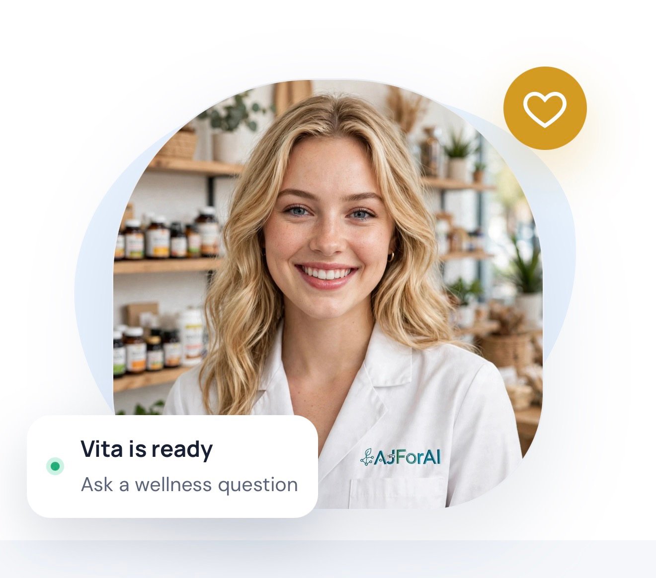 Vita smiling in the Vita Health store, ready to answer a wellness question